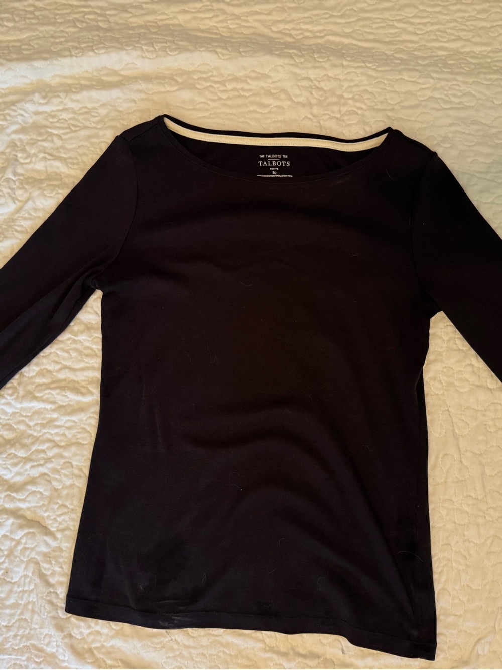 Talbots Black Boatneck Long Sleeve Tee with Contrast Trim